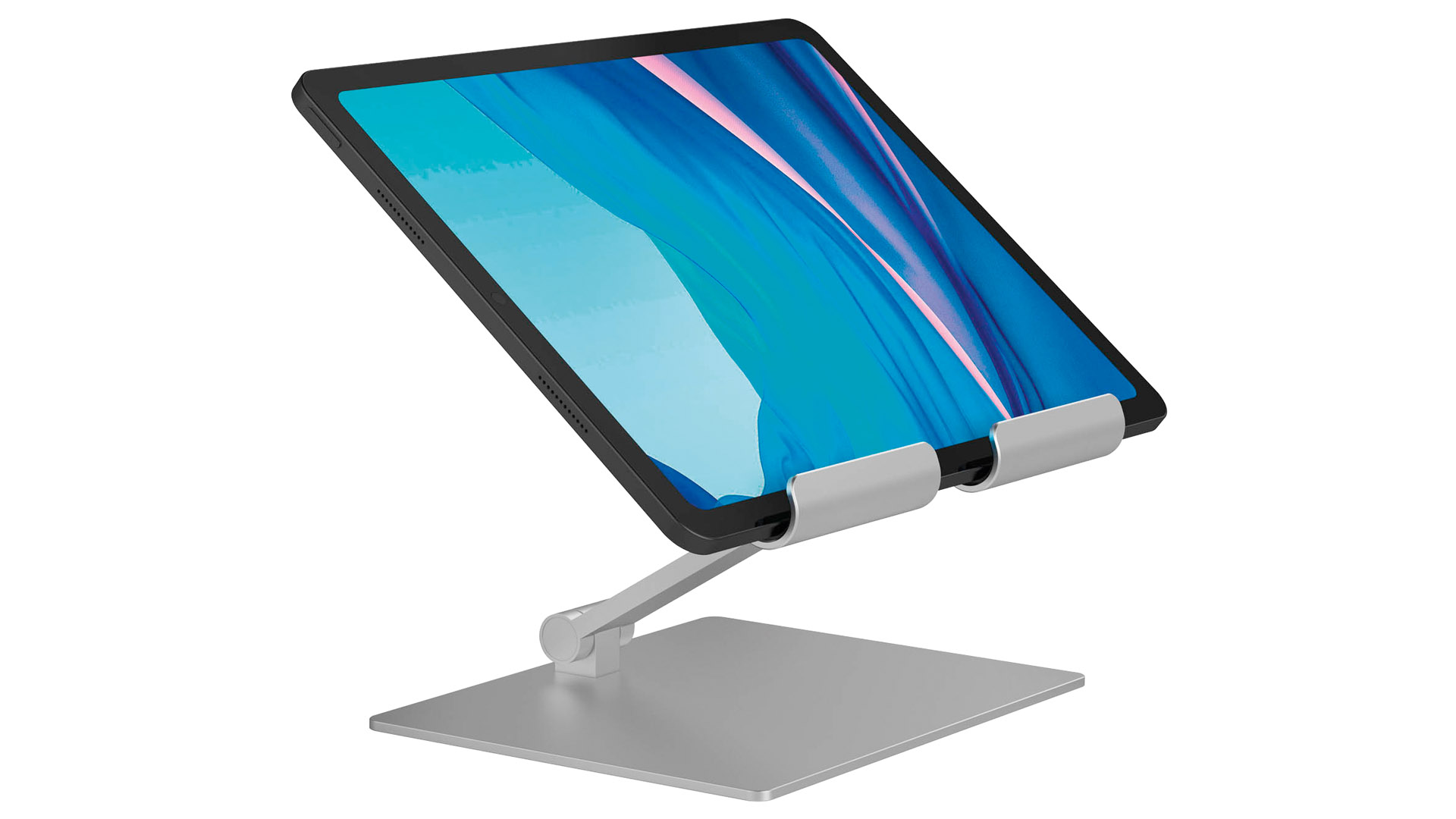 Tablet-Halter, Tischständer, für Tablet-Größen bis 13 Zoll, BxTxH 155x137x205 mm, metallic silber