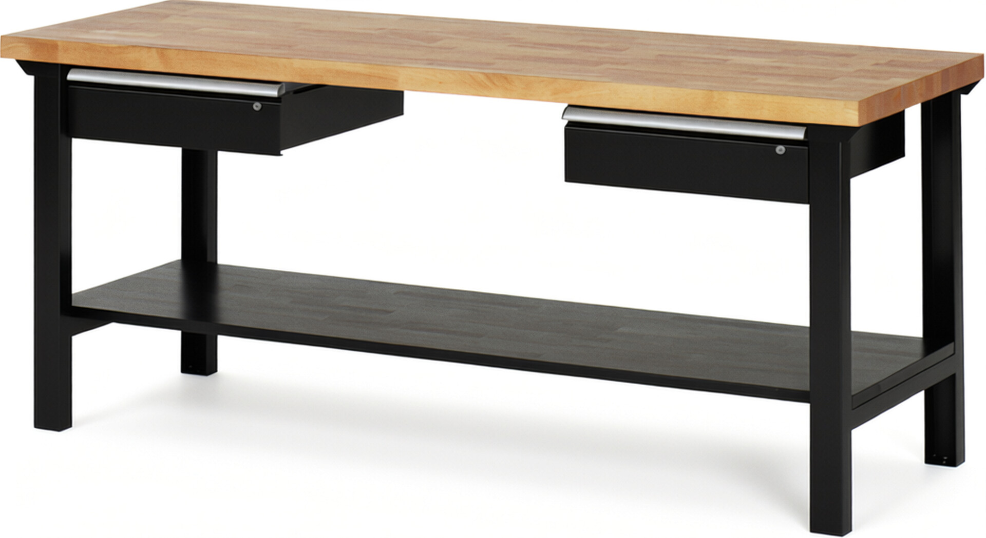 RAU Werkbank schwarz - Breite 200 cm - Tiefe 70 cm - Höhe 84 cm - Buche-Massiv Arbeitsplatte 40 mm