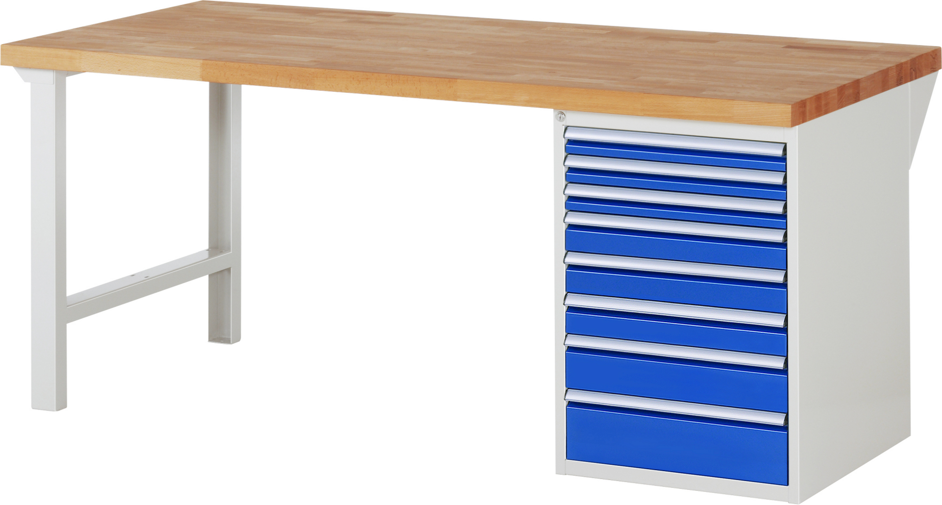 Werkbank Modell 7519 schwarz-rot, BxTxH 2000x900x890 mm,  Buche-Massiv Arbeitsplatte 40 mm,  8 Schubladen mit  Vollauszug 100 % und  SoftClosing