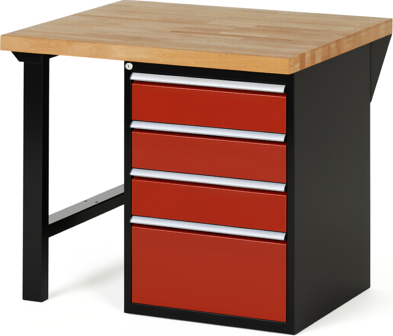 RAU Werkbank schwarz - rot - Breite 100 cm - Tiefe 90 cm - Höhe 89 cm - Buche-Massiv Arbeitsplatte 40 mm