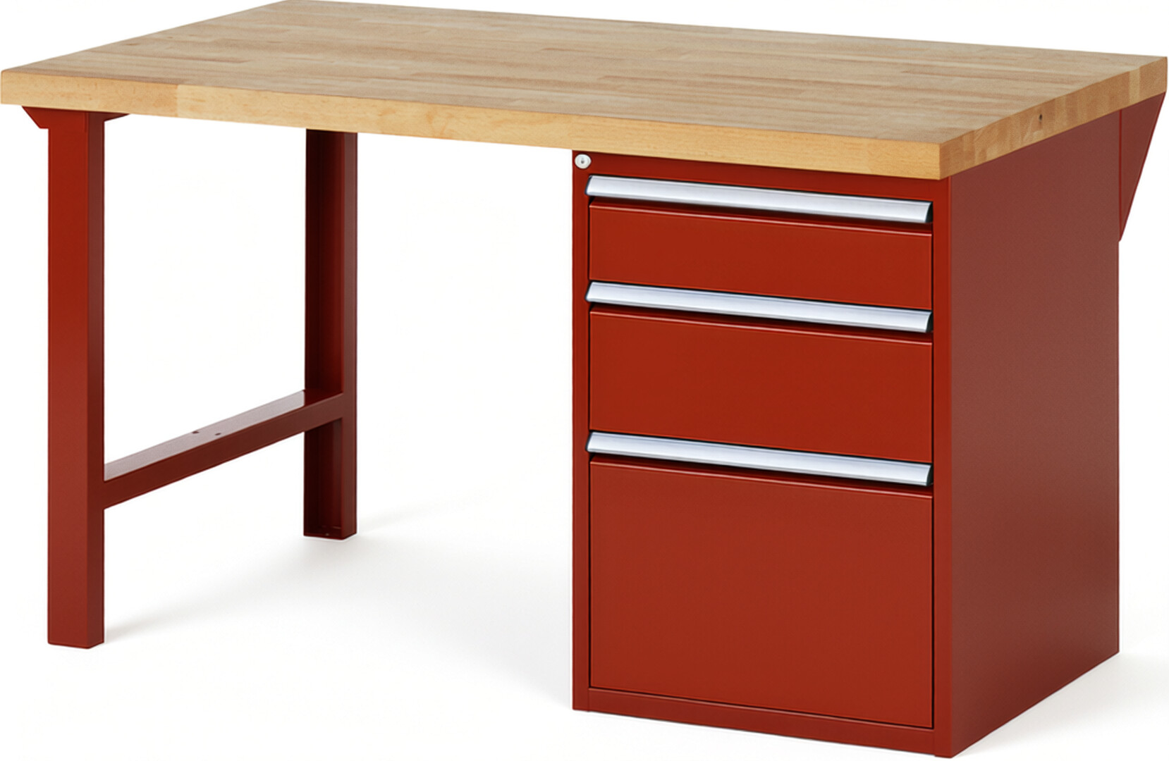 RAU Werkbank rot - Breite 150 cm - Tiefe 90 cm - Höhe 84 cm - Buche-Massiv Arbeitsplatte 40 mm