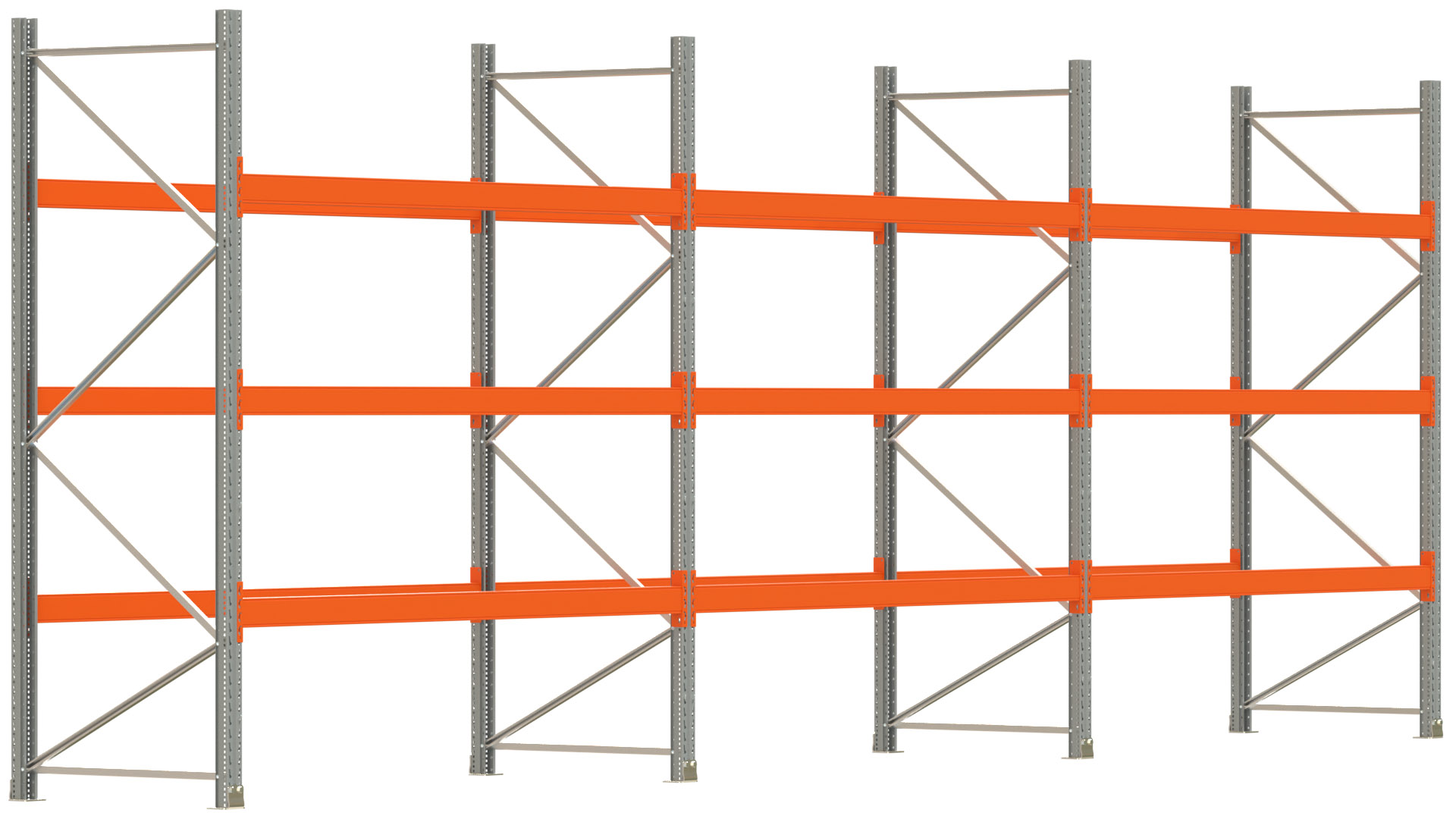 Palettenregal ARTUS - Breite 844 cm - Höhe 300 cm - Tiefe 110 cm - 3 Träger-Ebenen - max. Fachlast 2100 kg - 36 Palettenstellplätze