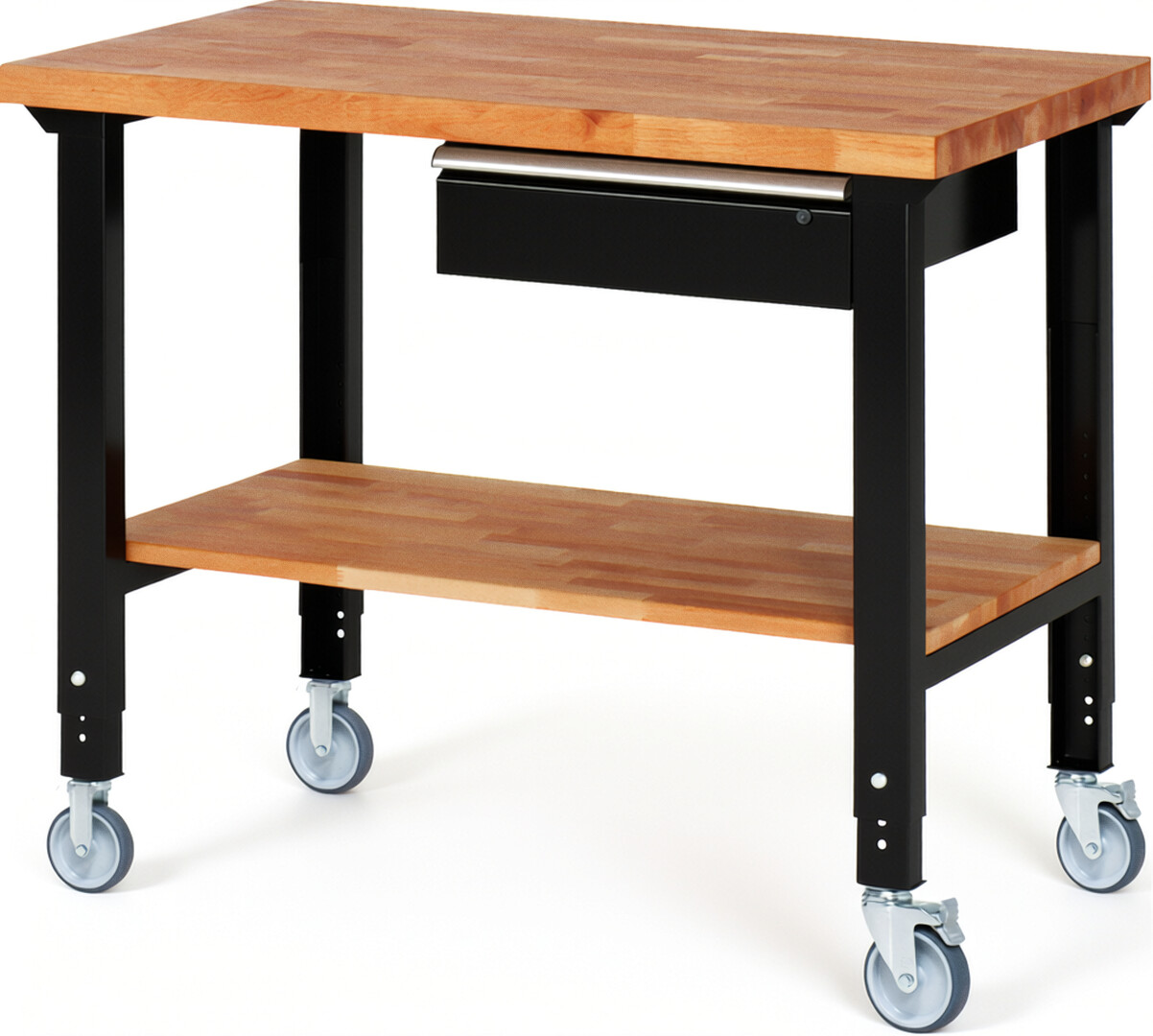 RAU Werkbank schwarz - Breite 125 cm - Tiefe 70 cm - Höhe 100 cm - Buche-Massiv Arbeitsplatte 40 mm