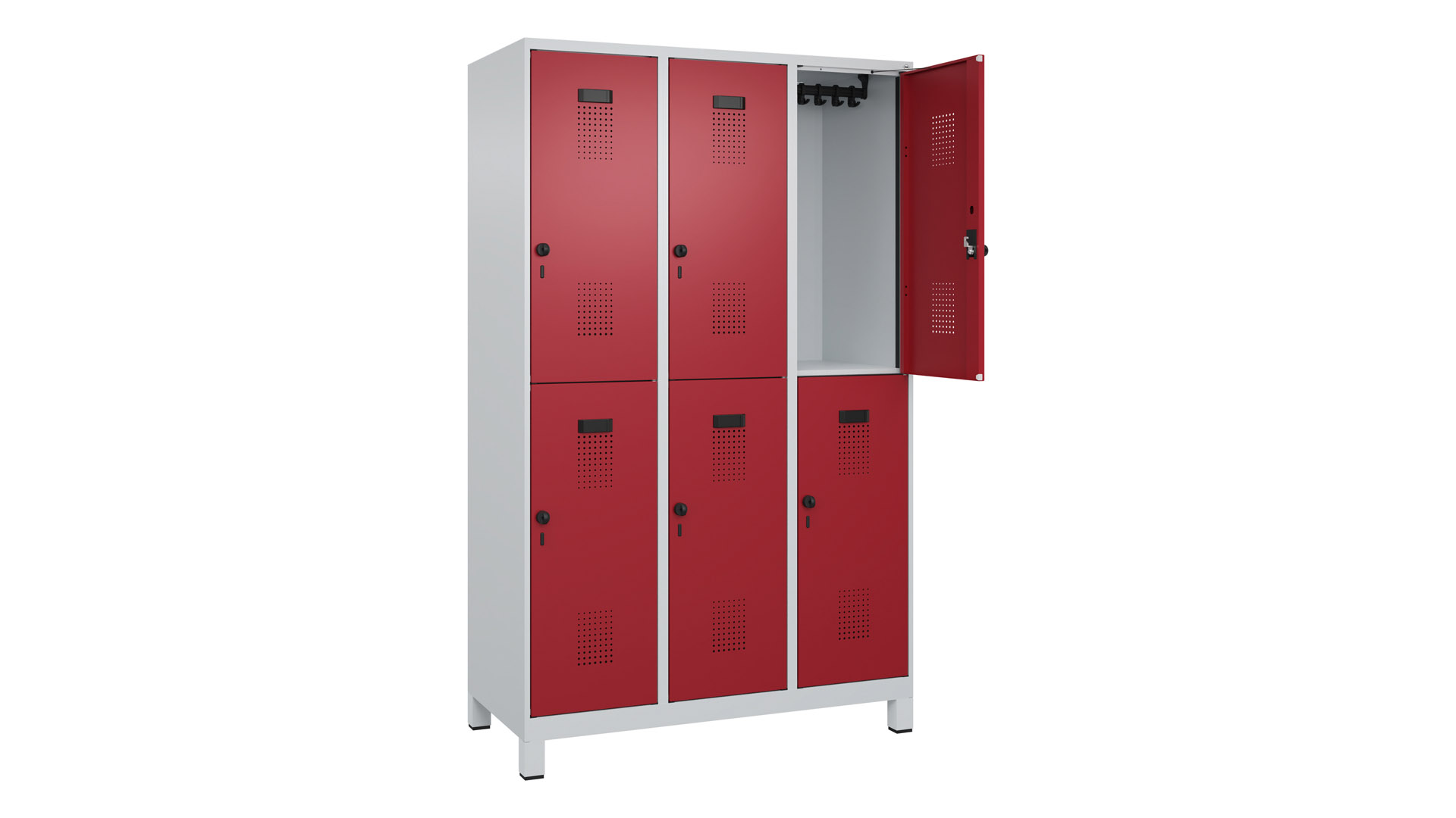 Garderobenspind doppelstöckig, Breite 120 cm, Höhe 195 cm, Tiefe 50 cm, 6 Fächer