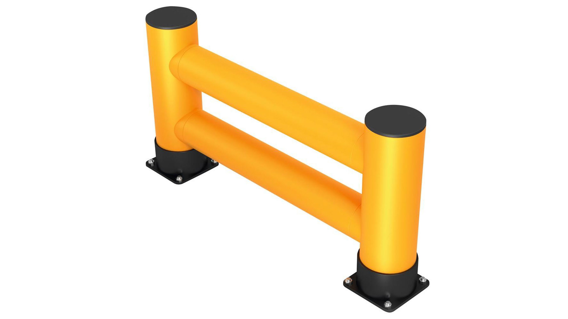 Regalendschutz, Doppelplanke, HDPE, Länge 1200 mm, Höhe 600 mm, Pollerdurchm. 180 mm, Verbindungsrohrdurchm. 140 mm, Farbe gelb