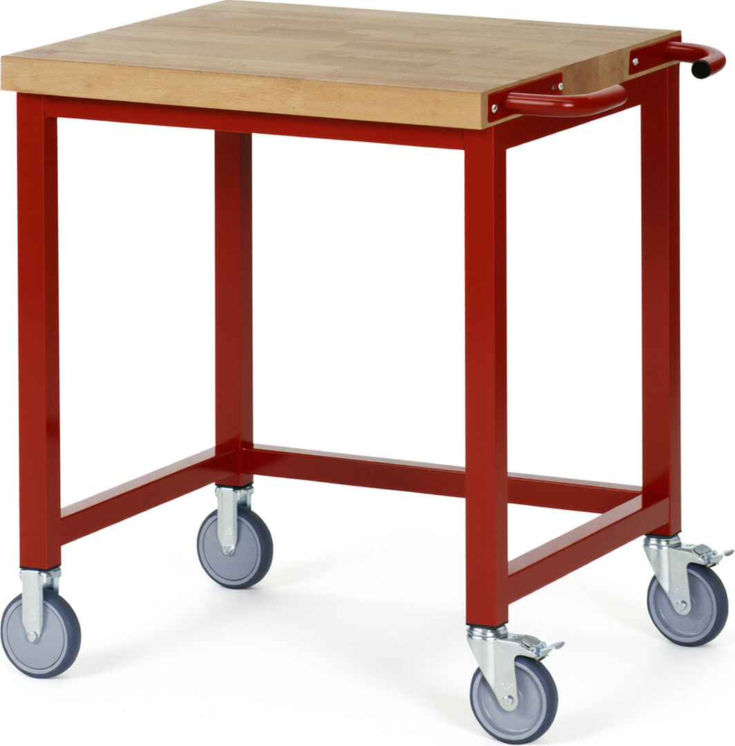 Fahrbare Werkbank Modell 8000 rot, BxTxH 750x700x880-1080 mm,  Buche-Massiv Arbeitsplatte 40 mm
