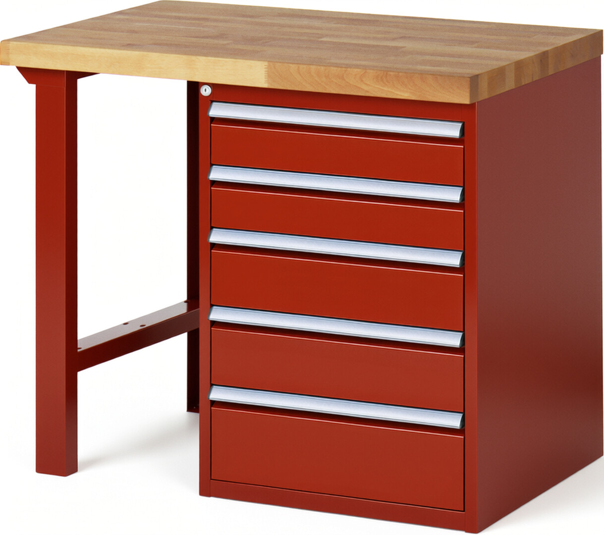 RAU Werkbank rot - Breite 100 cm - Tiefe 70 cm - Höhe 84 cm - Buche-Massiv Arbeitsplatte 40 mm