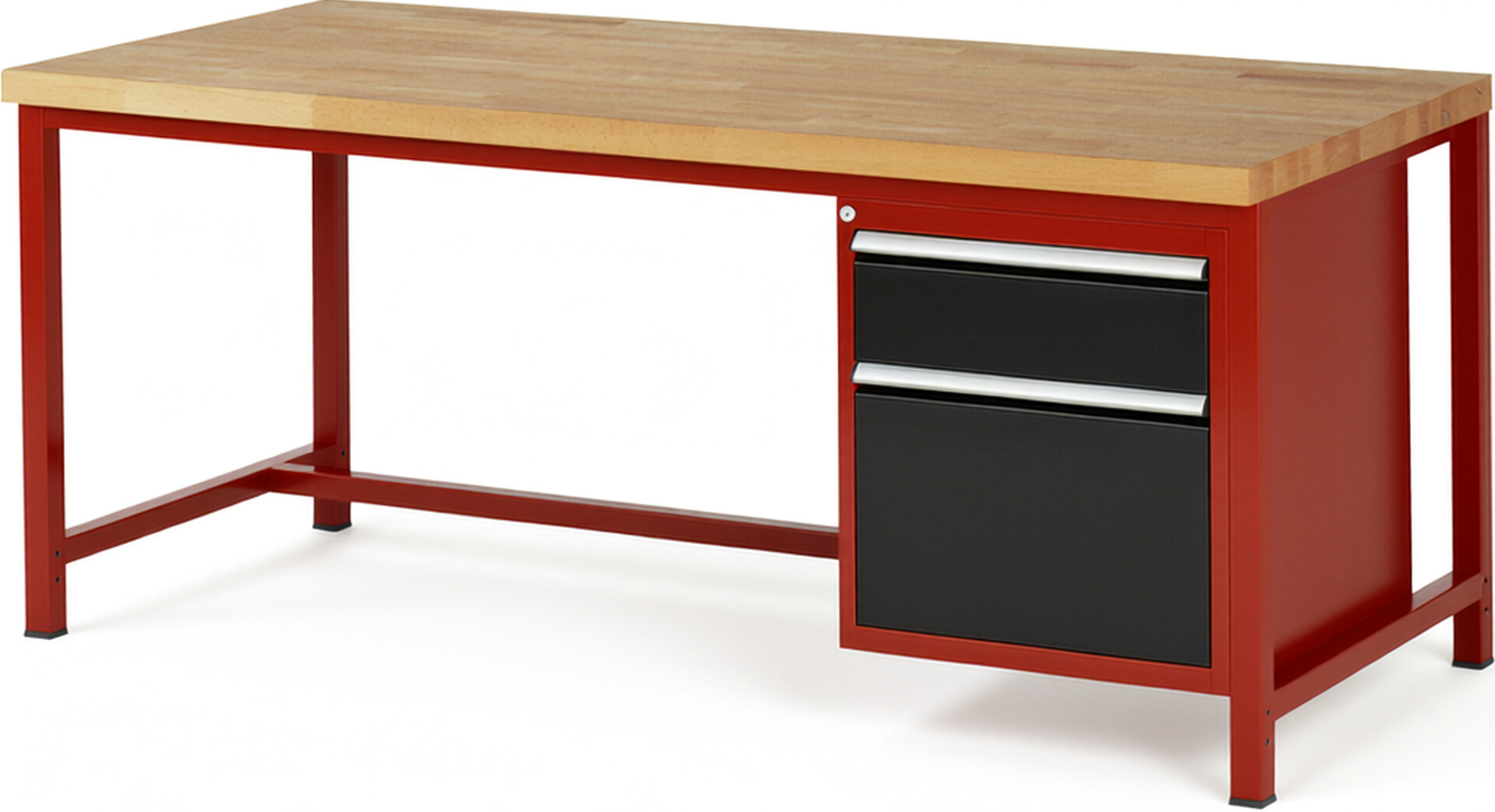 Werkbank Modell 8156 rot - schwarz, BxTxH 2000x900x840-1040 mm,  Buche-Massiv Arbeitsplatte 40 mm,  2 Schubladen mit  Auszug 90 %