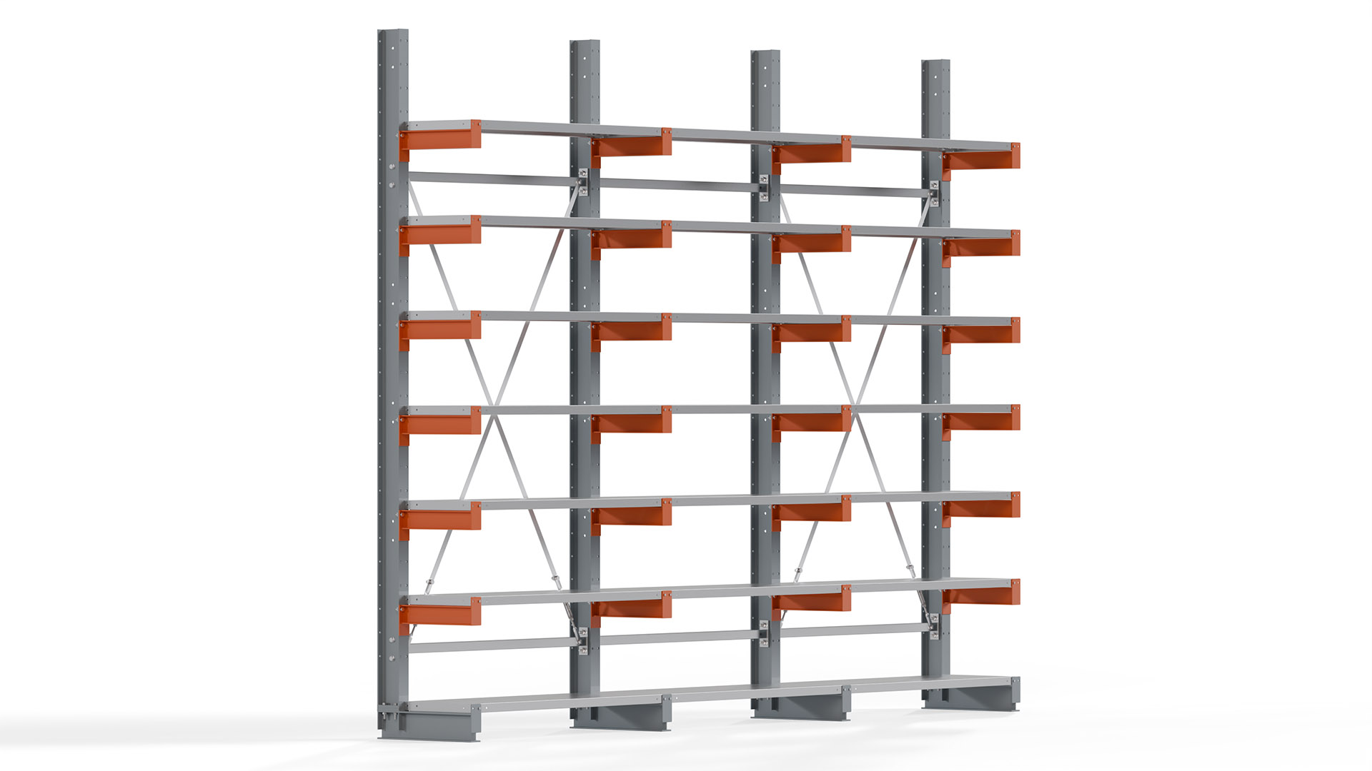 Kragarmregal KARL basic - lackiert - Breite: 384 cm - Höhe: 300 cm - Tiefe: 40 cm - Traglast je Kragarm: 1100 kg - einseitig