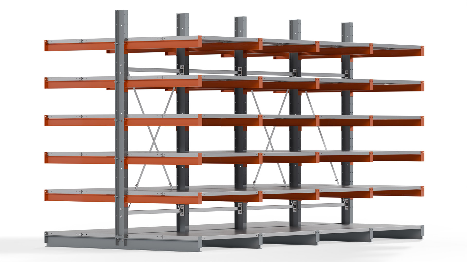 Kragarmregal KARL basic - lackiert - Breite: 400 cm - Höhe: 250 cm - Tiefe: 100 cm - Traglast je Kragarm: 450 kg - beidseitig