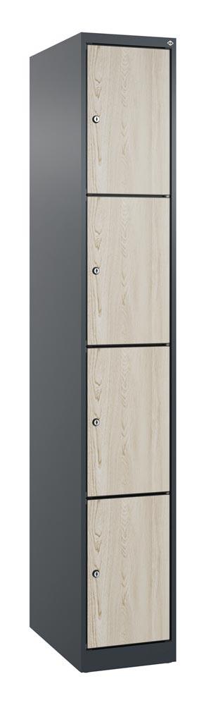 Fächerschrank mit MDF Türen, Breite 30 cm, Höhe 185 cm, Tiefe 50 cm, 4 Fächer