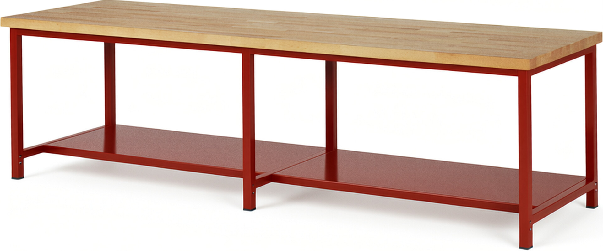 Werkbank Modell 8000 rot, BxTxH 3000x900x840 mm,  Buche-Massiv Arbeitsplatte 40 mm