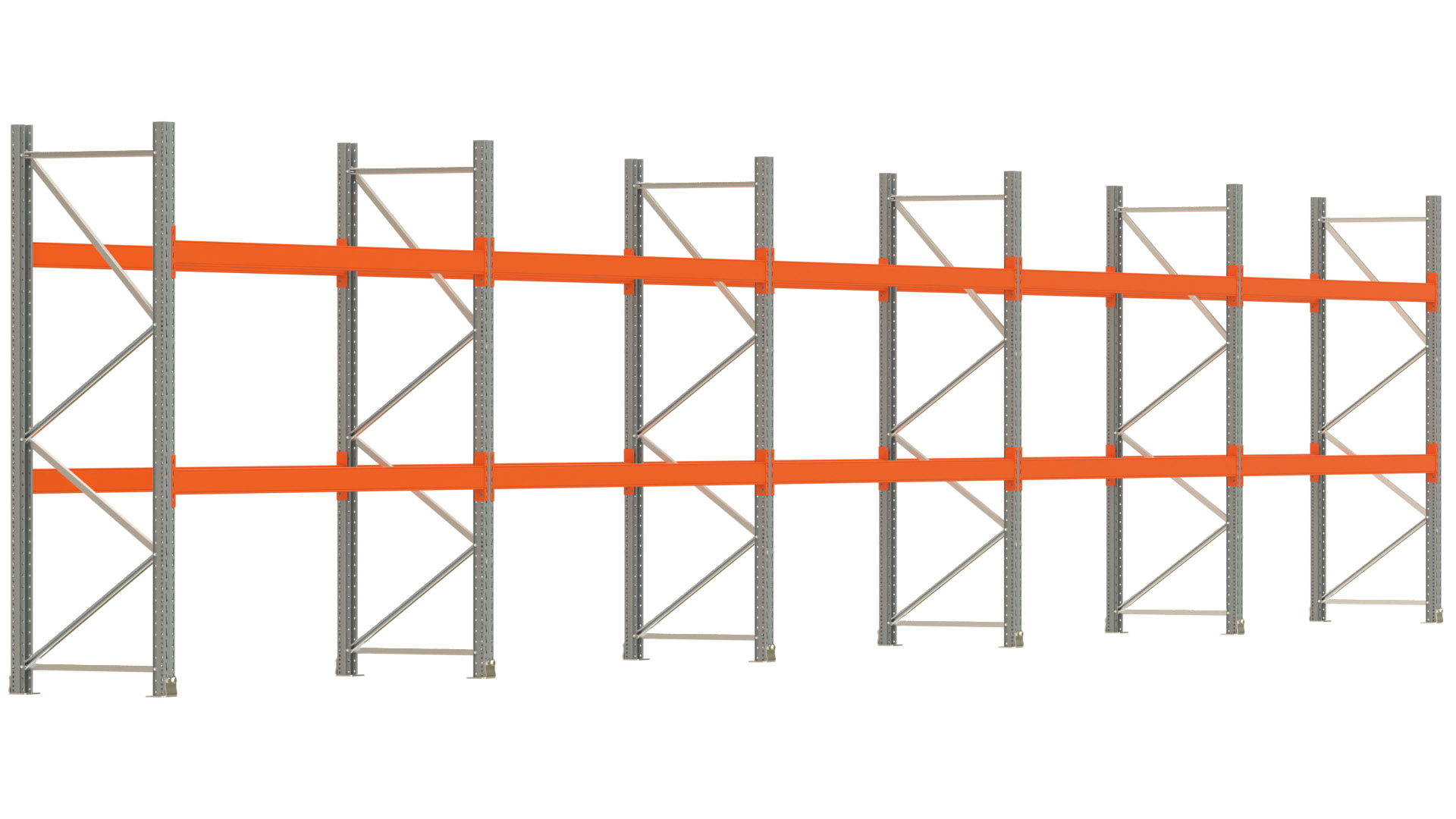 Palettenregal ARTUS - Breite 1401 cm - Höhe 250 cm - Tiefe 80 cm - 2 Träger-Ebenen - max. Fachlast 2100 kg - 30 Palettenstellplätze