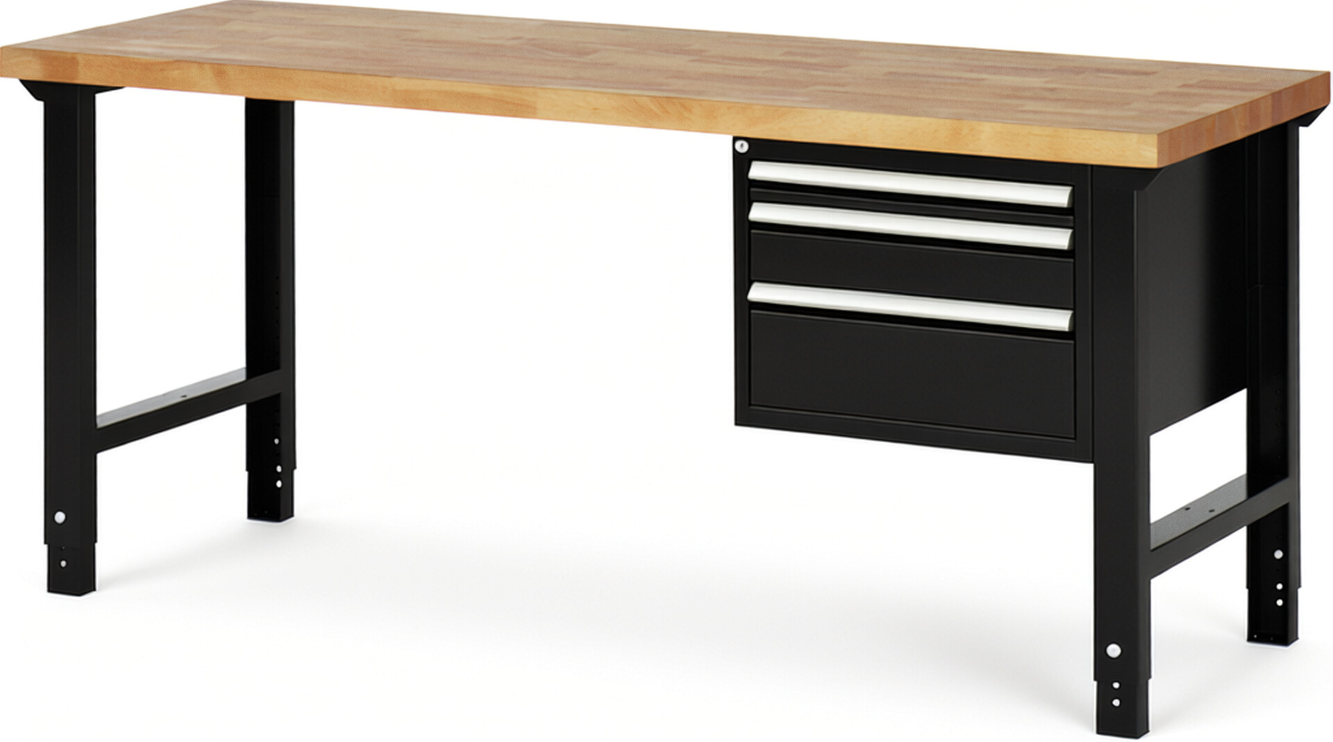 RAU Werkbank schwarz - Breite 200 cm - Tiefe 70 cm - Höhe 114 cm - Buche-Massiv Arbeitsplatte 40 mm