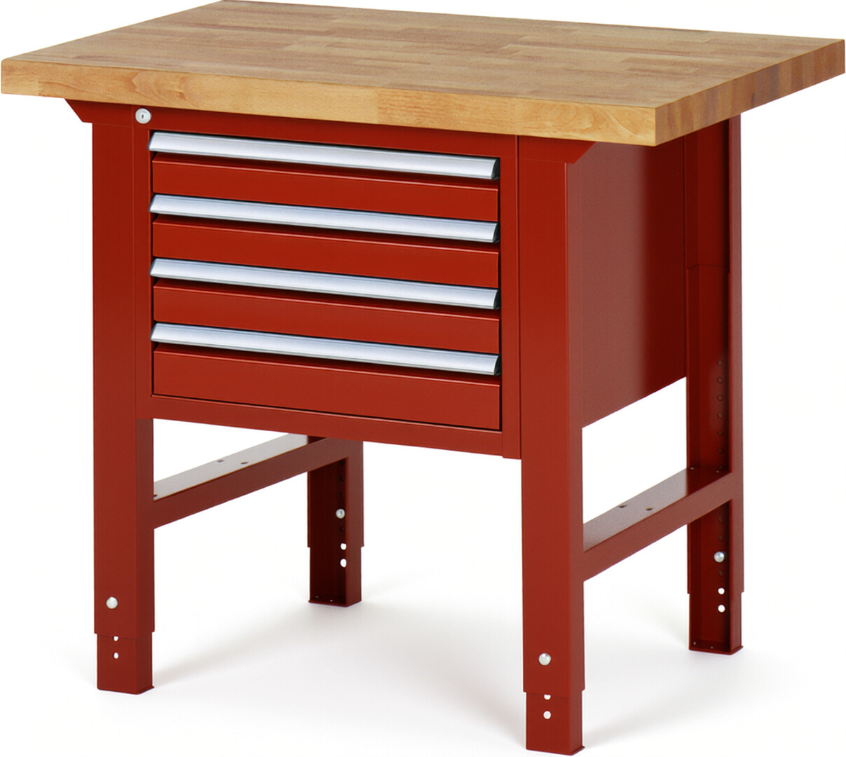 RAU Werkbank rot - Breite 100 cm - Tiefe 70 cm - Höhe 114 cm - Buche-Massiv Arbeitsplatte 40 mm