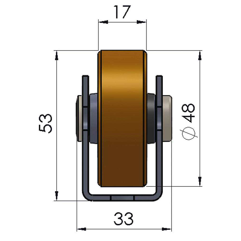 Universal-Rollenschiene, Profil 44x28x44x2 mm, verzinkt, KS-Rollen mit PU-Besch. + Gleitlager, Traglast 40 kg/Rolle, Bauhöhe 53 mm, Achsabstand 150 mm