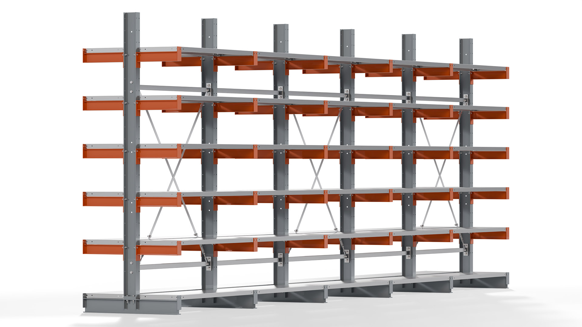 Kragarmregal KARL basic - lackiert - Breite: 640 cm - Höhe: 250 cm - Tiefe: 40 cm - Traglast je Kragarm: 1100 kg - beidseitig