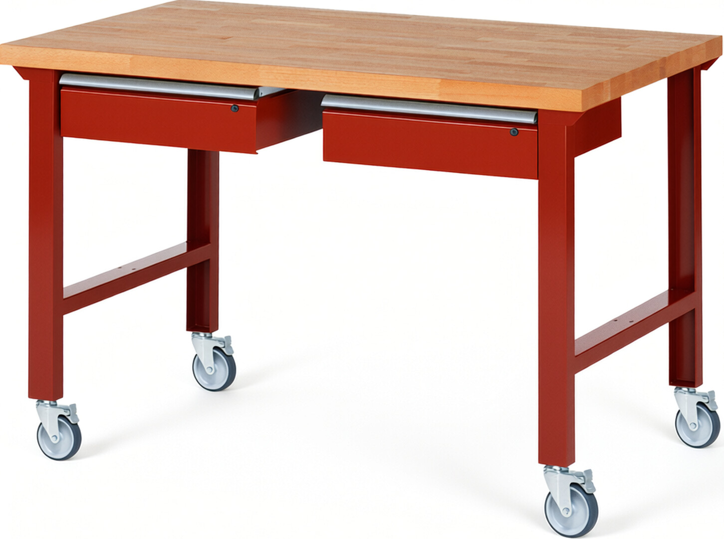 RAU Werkbank rot - Breite 150 cm - Tiefe 90 cm - Höhe 100 cm - Buche-Massiv Arbeitsplatte 40 mm