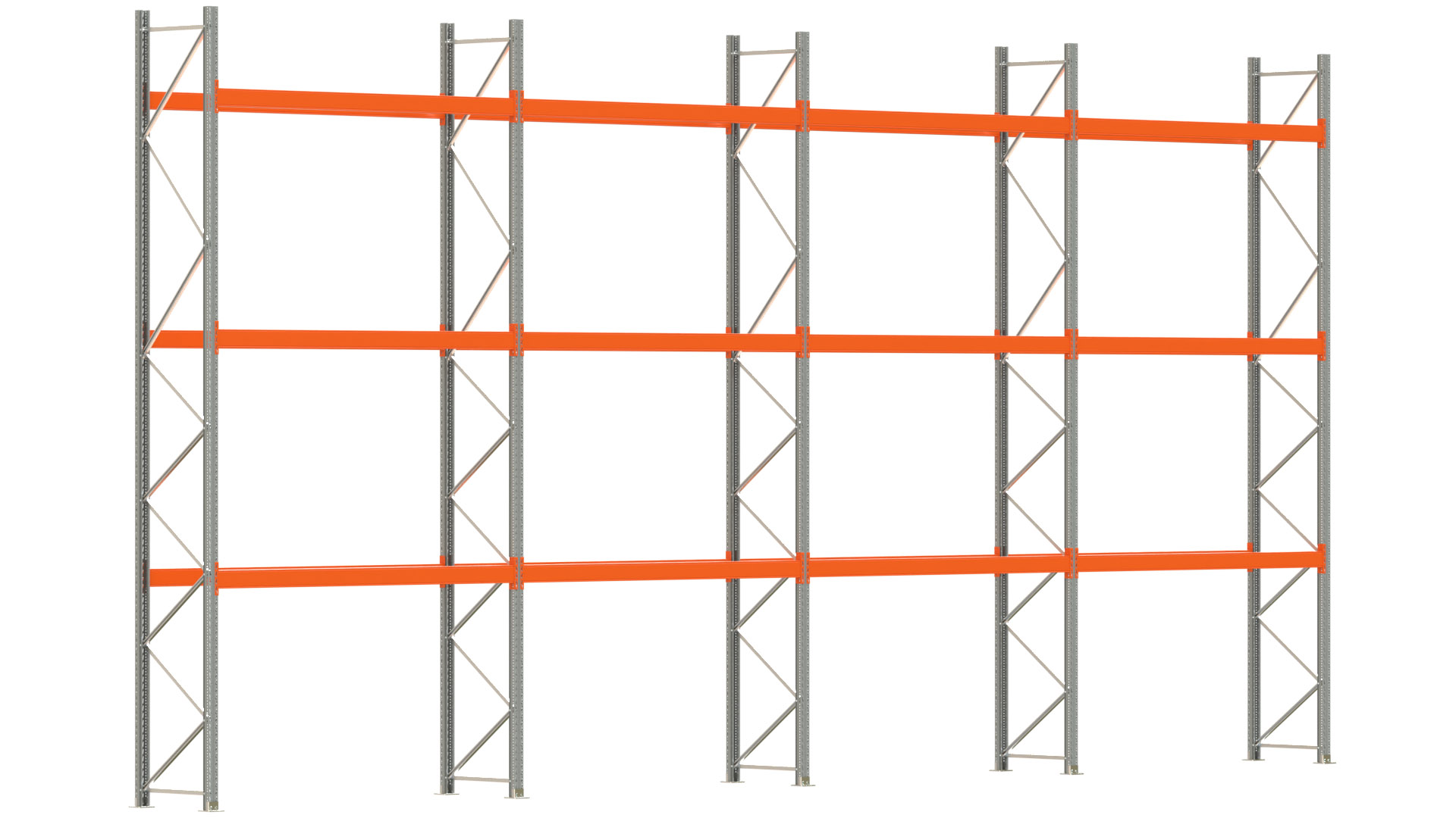Palettenregal ARTUS - Breite 1122,5 cm - Höhe 550 cm - Tiefe 80 cm - 3 Träger-Ebenen - max. Fachlast 3000 kg - 32 Palettenstellplätze