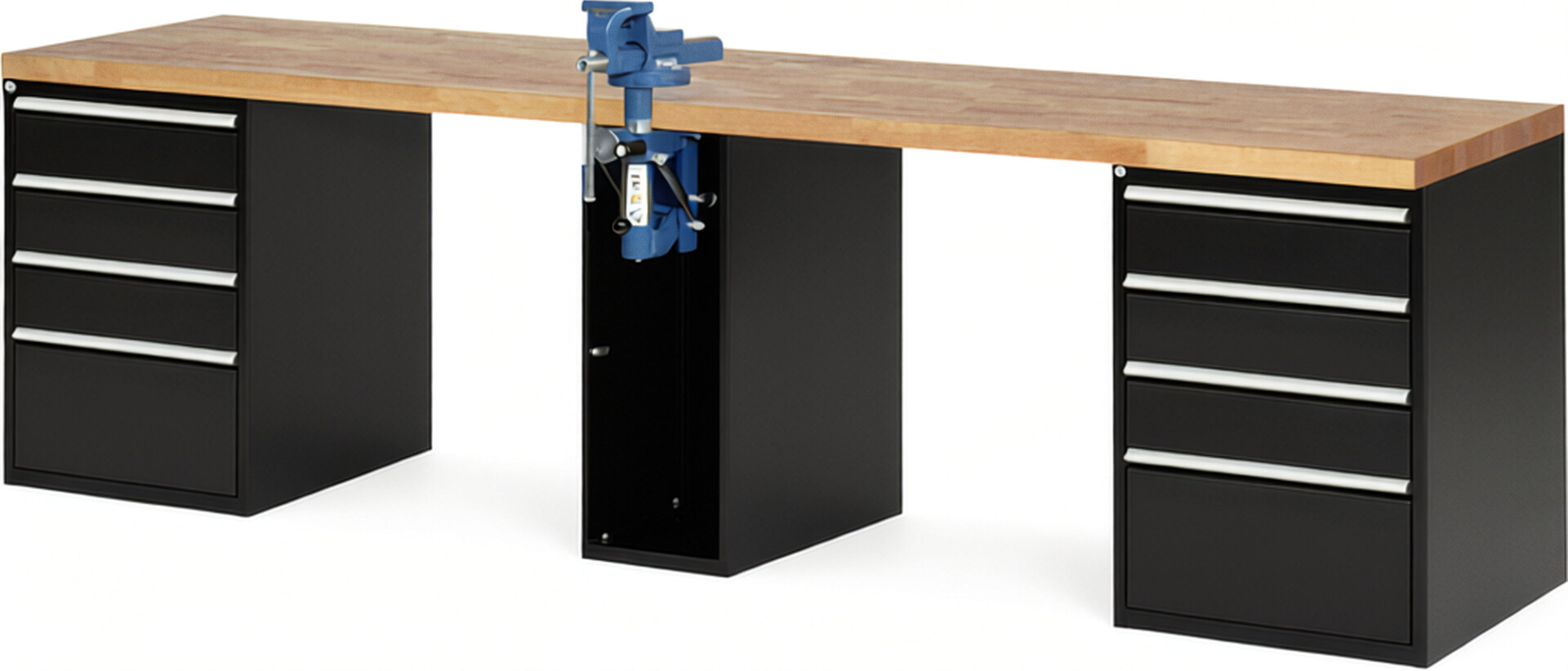 RAU Werkbank schwarz - Breite 300 cm - Tiefe 70 cm - Höhe 84 cm - Buche-Massiv Arbeitsplatte 40 mm