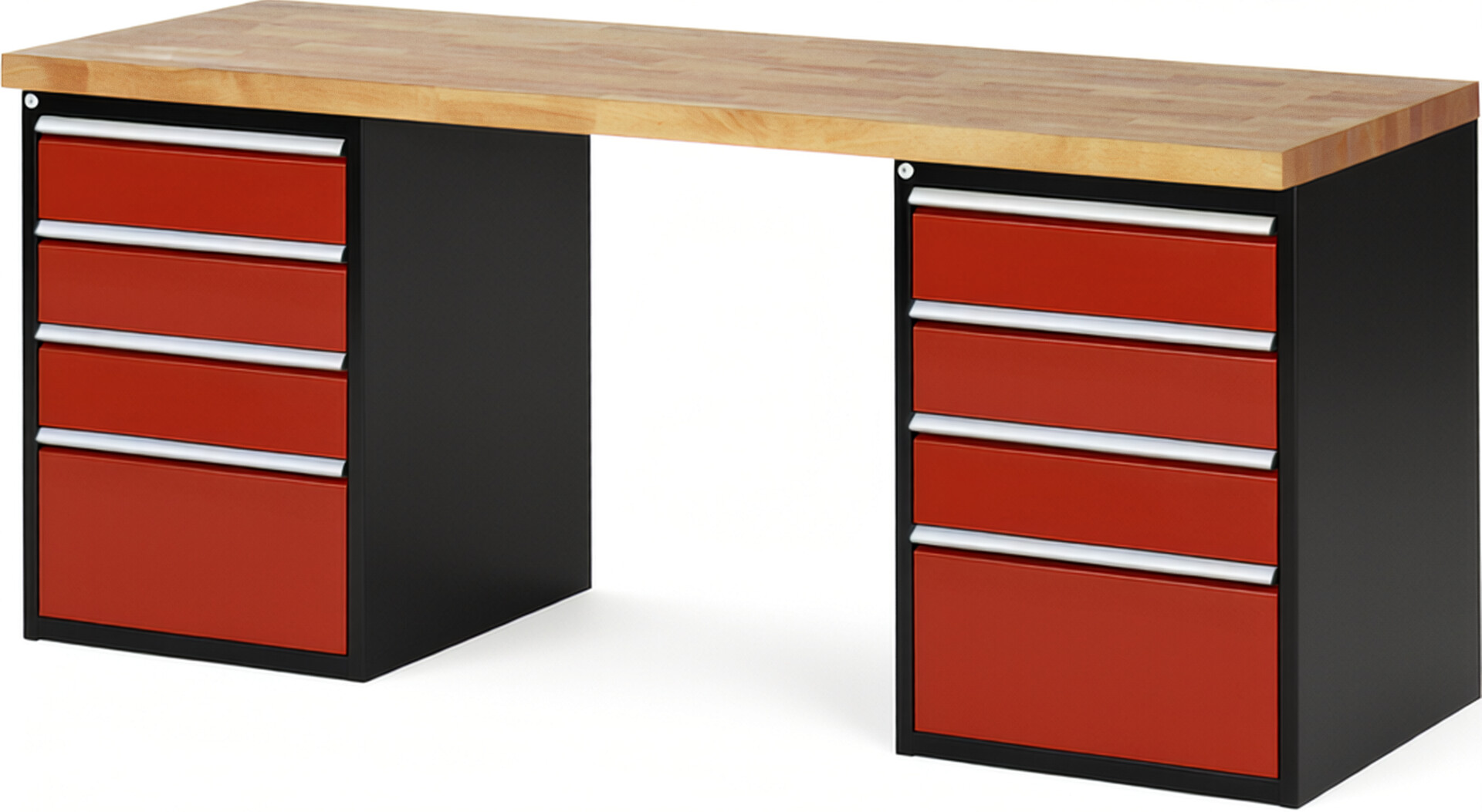 RAU Werkbank schwarz - rot - Breite 200 cm - Tiefe 70 cm - Höhe 84 cm - Buche-Massiv Arbeitsplatte 40 mm