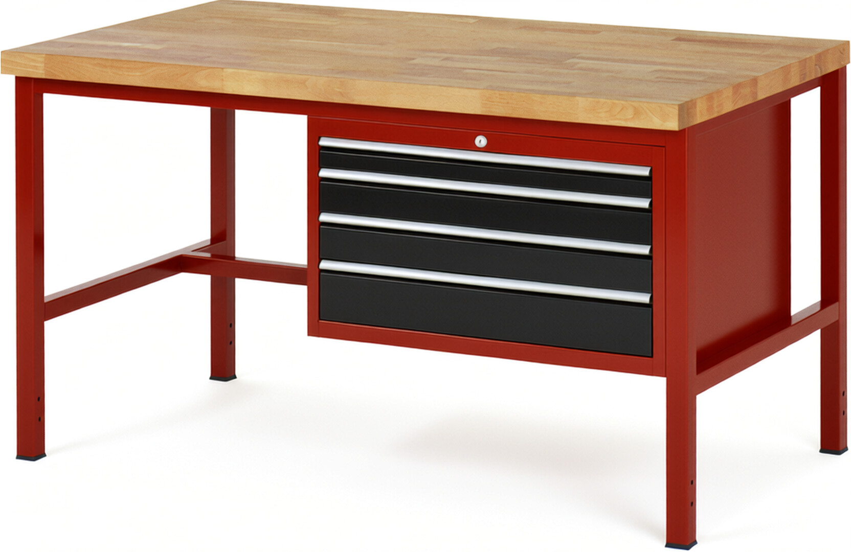 RAU Werkbank rot - schwarz - Breite 150 cm - Tiefe 90 cm - Höhe 84 cm - Buche-Massiv Arbeitsplatte 40 mm