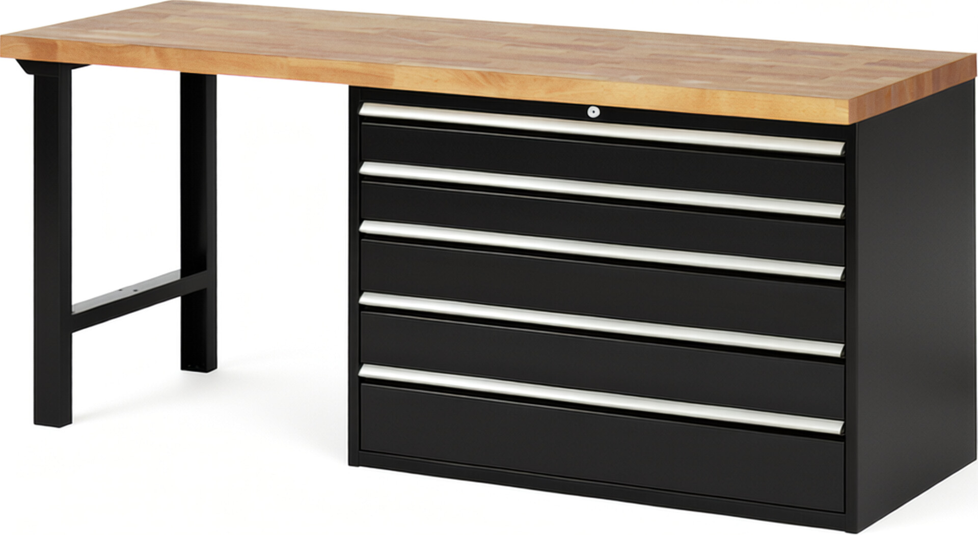 RAU Werkbank schwarz - Breite 200 cm - Tiefe 70 cm - Höhe 84 cm - Buche-Massiv Arbeitsplatte 40 mm