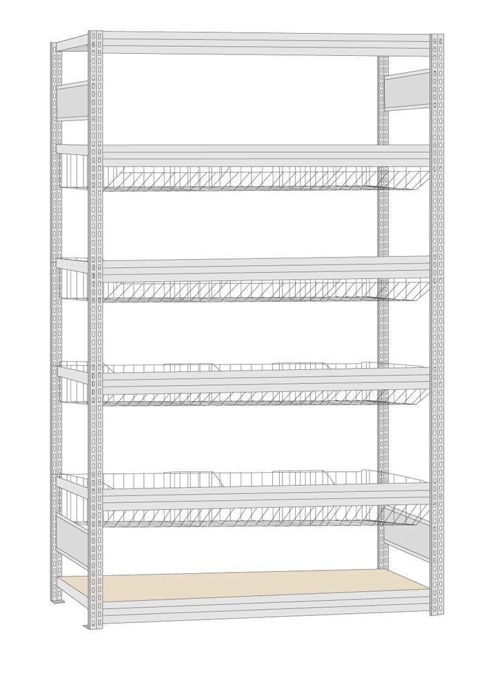Kleinteileregal mit Gitterwannen