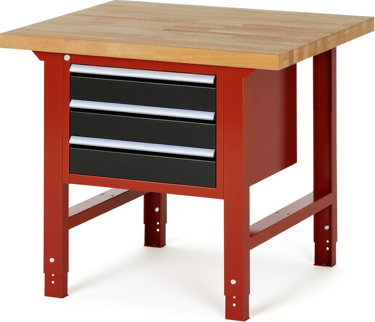 RAU Werkbank rot - schwarz - Breite 100 cm - Tiefe 90 cm - Höhe 114 cm - Buche-Massiv Arbeitsplatte 40 mm