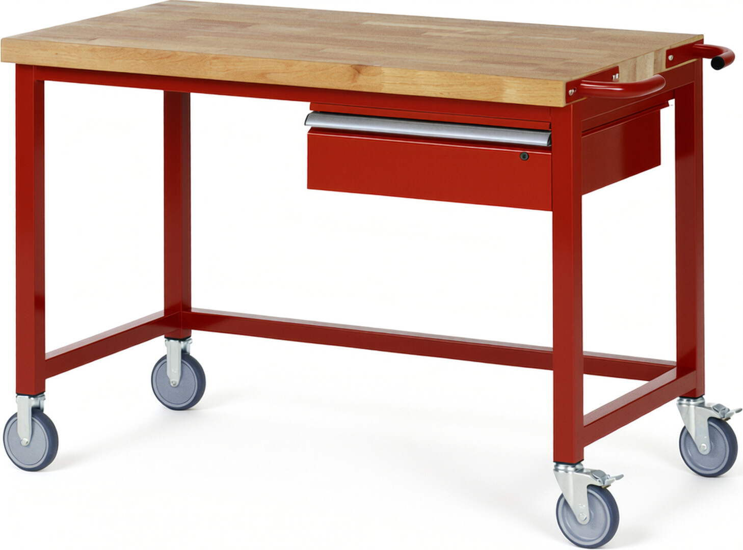 RAU Werkbank rot - Breite 125 cm - Tiefe 70 cm - Höhe 108 cm - Buche-Massiv Arbeitsplatte 40 mm