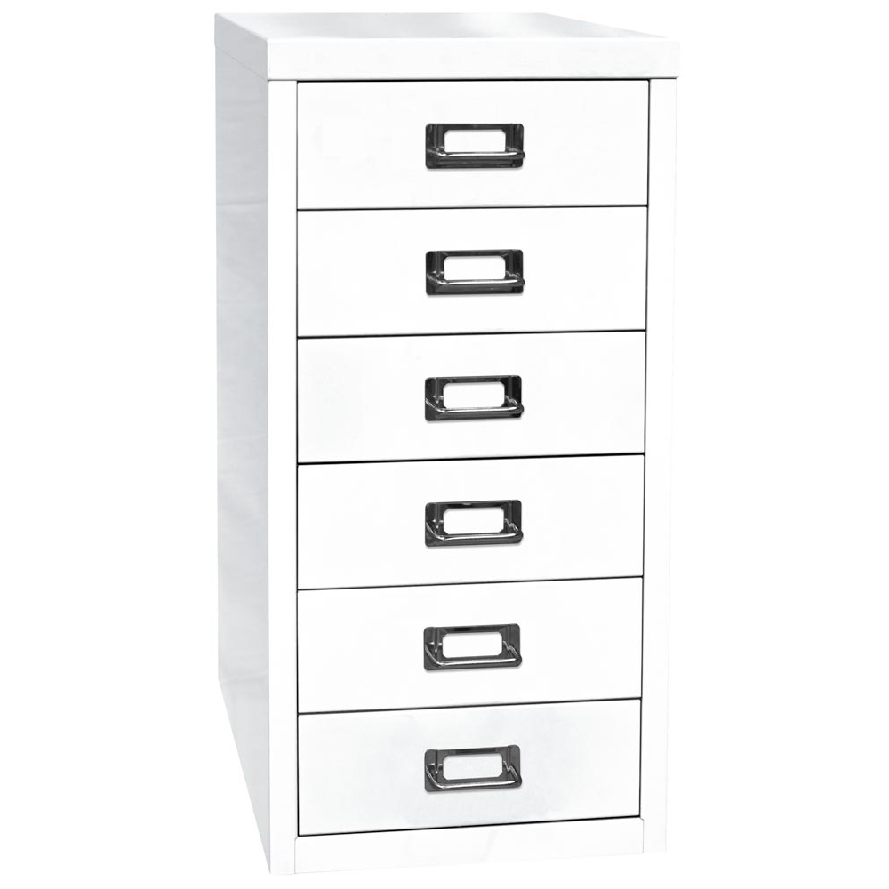 Schubladenschrank aus Stahl, BxTxH 279x380x590 mm, 6 Schubladen 87 mm, DIN A4, verkehrsweiß