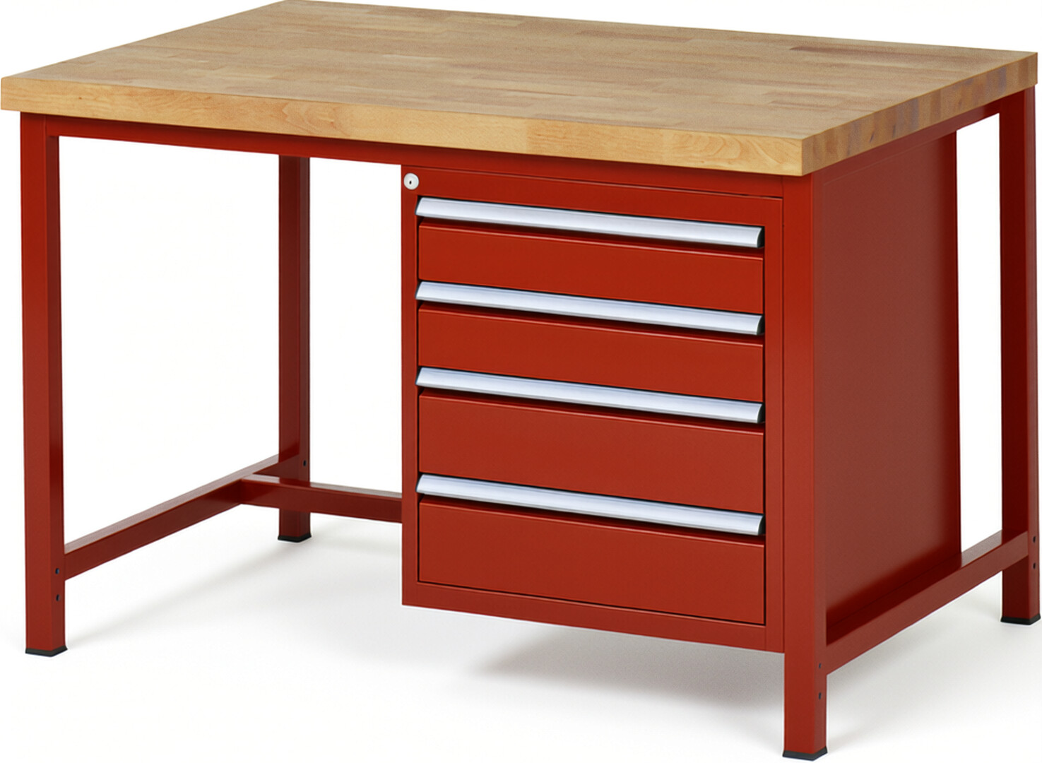 RAU Werkbank rot - Breite 125 cm - Tiefe 90 cm - Höhe 84 cm - Buche-Massiv Arbeitsplatte 40 mm