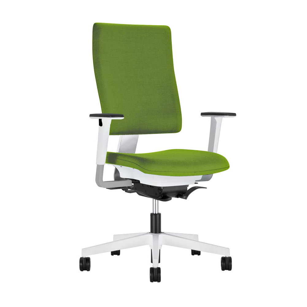 Bürodrehstuhl, Sitz-BxTxH 475x450x420-550 mm, Lehnenh. 540-600 mm, pendelnd gelagerter Muldensitz, inkl. Armlehnen, weiß/grün