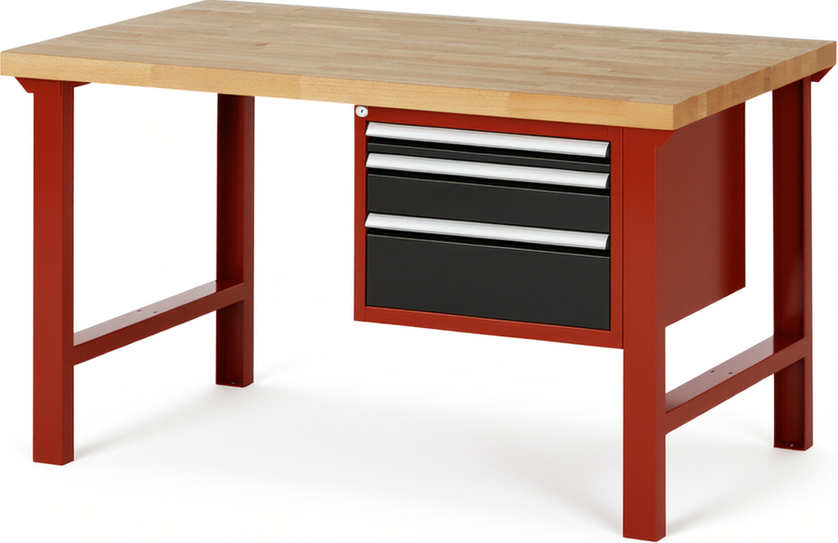 RAU Werkbank rot - schwarz - Breite 150 cm - Tiefe 90 cm - Höhe 84 cm - Buche-Massiv Arbeitsplatte 40 mm