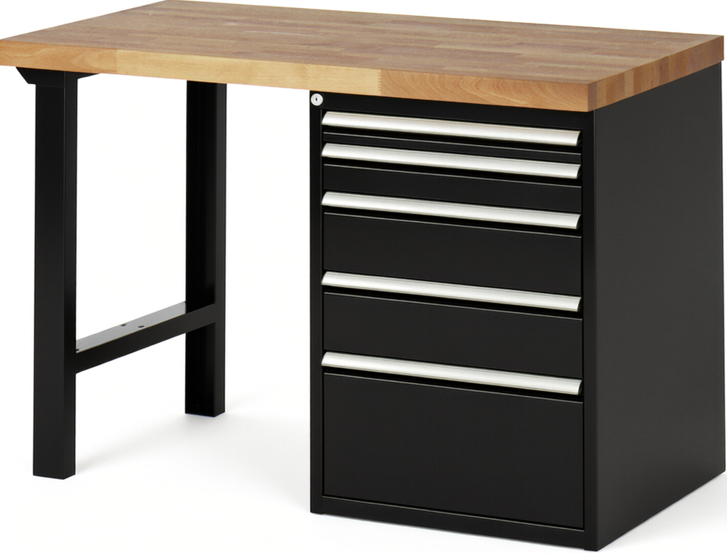 RAU Werkbank schwarz - Breite 125 cm - Tiefe 70 cm - Höhe 84 cm - Buche-Massiv Arbeitsplatte 40 mm