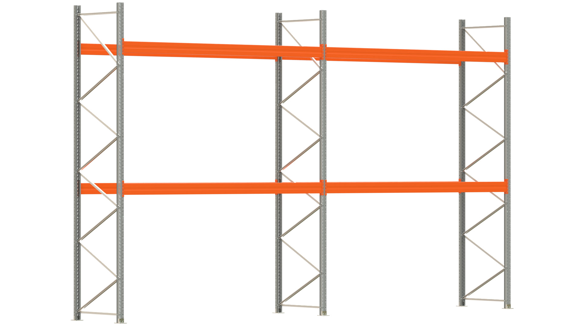 Palettenregal ARTUS - Breite 745,5 cm - Höhe 450 cm - Tiefe 110 cm - 2 Träger-Ebenen - max. Fachlast 4000 kg - 24 Palettenstellplätze