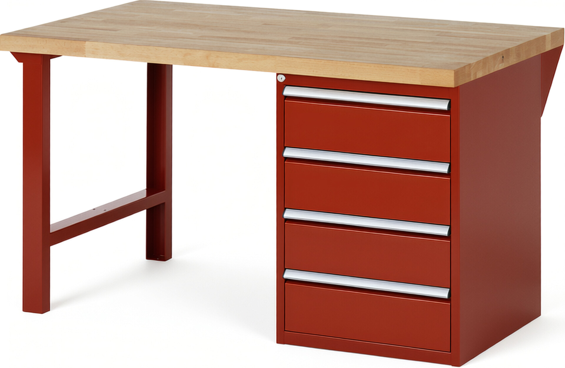 RAU Werkbank rot - Breite 150 cm - Tiefe 90 cm - Höhe 84 cm - Buche-Massiv Arbeitsplatte 40 mm