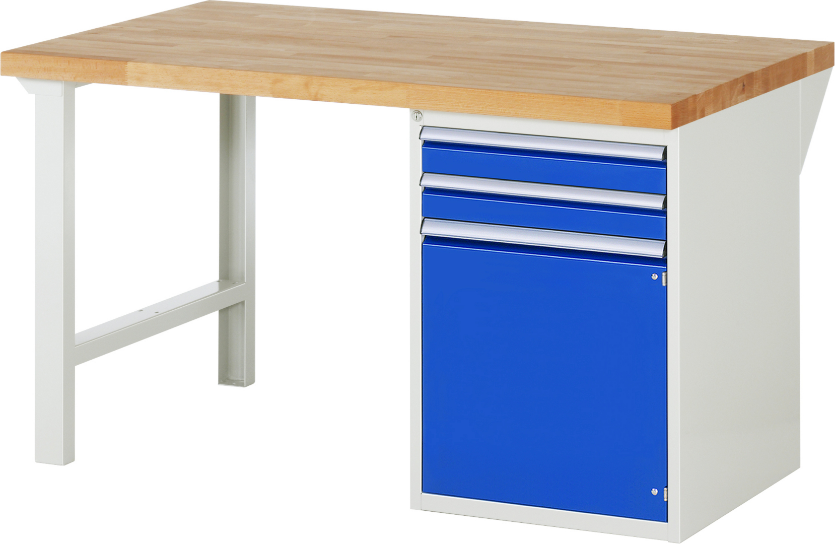 Werkbank Modell 7503,  BxTxH 1500x900x840 mm,  Buche-Massiv Arbeitsplatte 40 mm,  2 Schubladen mit  Vollauszug 100 % und  SoftClosing