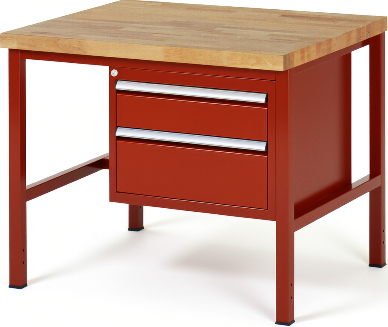 Werkbank Modell 8123 rot, BxTxH 1000x900x840-1040 mm,  Buche-Massiv Arbeitsplatte 40 mm,  2 Schubladen mit  Vollauszug 100 % und  SoftClosing