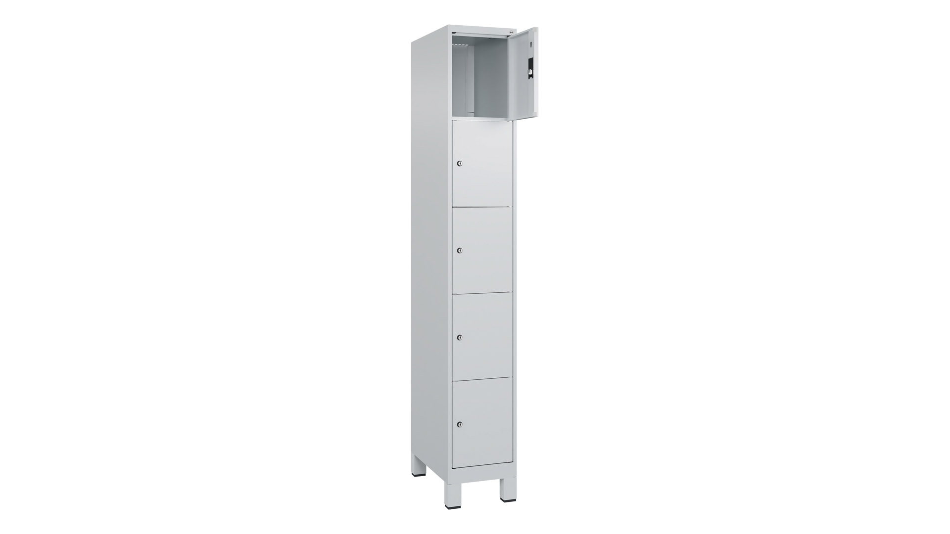 Fächerschrank, BxTxH 300x500x1.950 mm, 1x5 Fächer, Abteilbreite 300 mm, Füße, Schloss, glatte Türen, RAL 7035