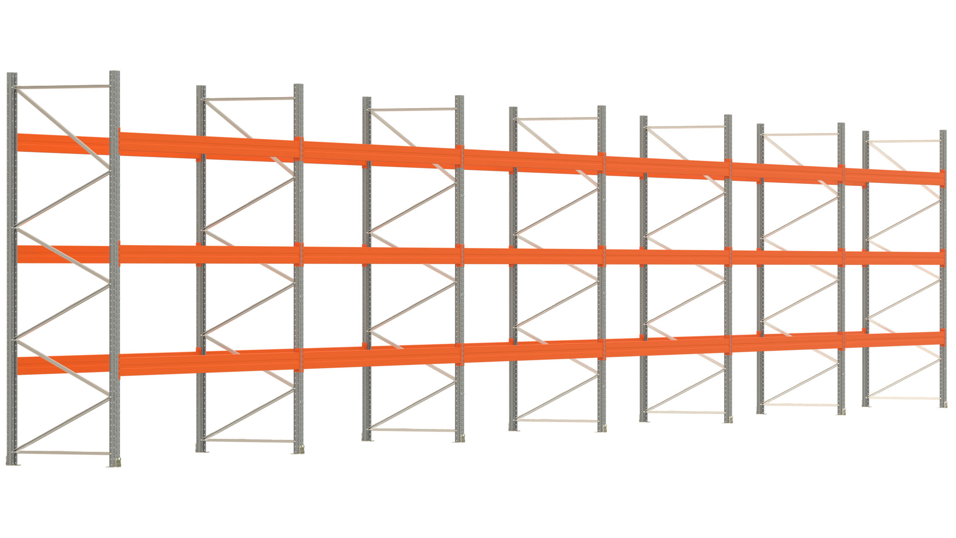 Palettenregal ARTUS - Breite 2219,5 cm - Höhe 350 cm - Tiefe 110 cm - Fachlast 3000 kg - 96 Palettenstellplätze