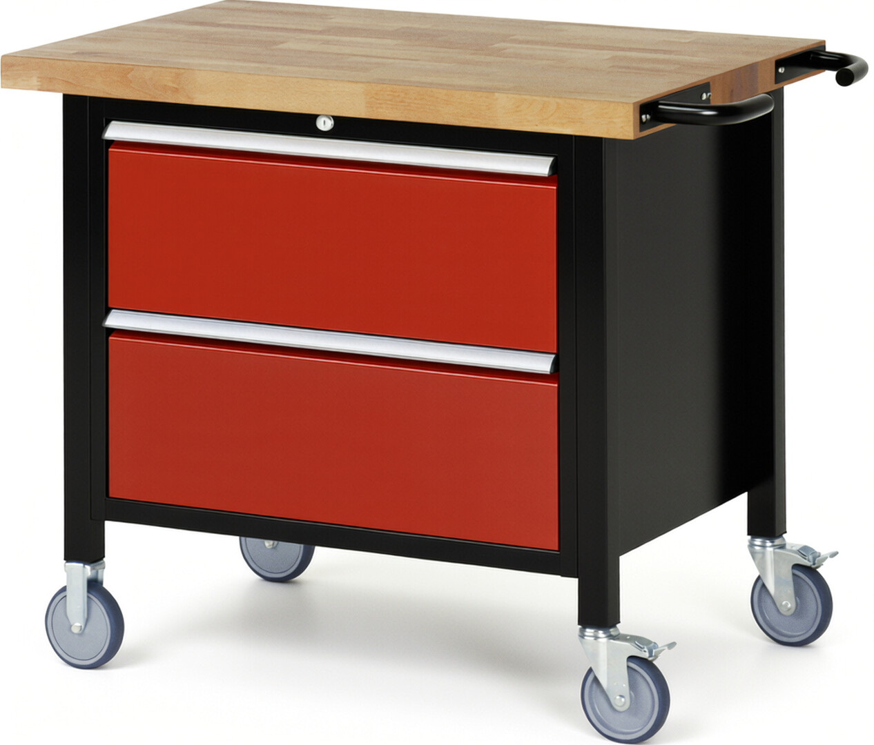 RAU Werkbank schwarz - rot - Breite 100 cm - Tiefe 70 cm - Höhe 108 cm - Buche-Massiv Arbeitsplatte 40 mm