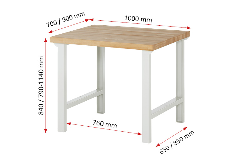 Werkbank Modell 7000,  BxTxH 1000x700x790-1140 mm,  Buche-Massiv Arbeitsplatte 40 mm