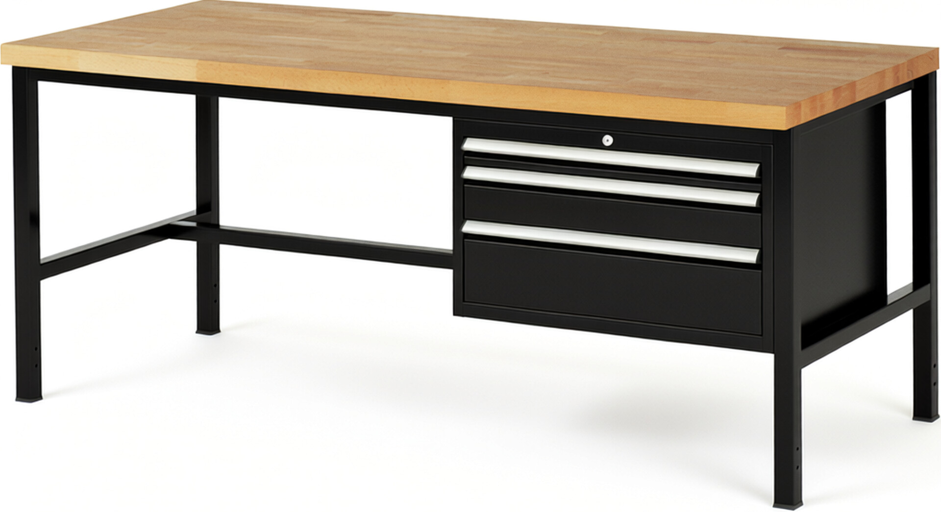 Werkbank Modell 8226 schwarz, BxTxH 2000x900x840-1040 mm,  Buche-Massiv Arbeitsplatte 40 mm,  3 Schubladen mit  Auszug 90 %