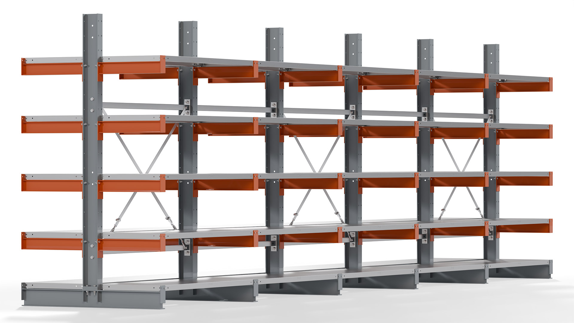 Kragarmregal KARL basic - lackiert - Breite: 640 cm - Höhe: 200 cm - Tiefe: 50 cm - Traglast je Kragarm: 870 kg - beidseitig