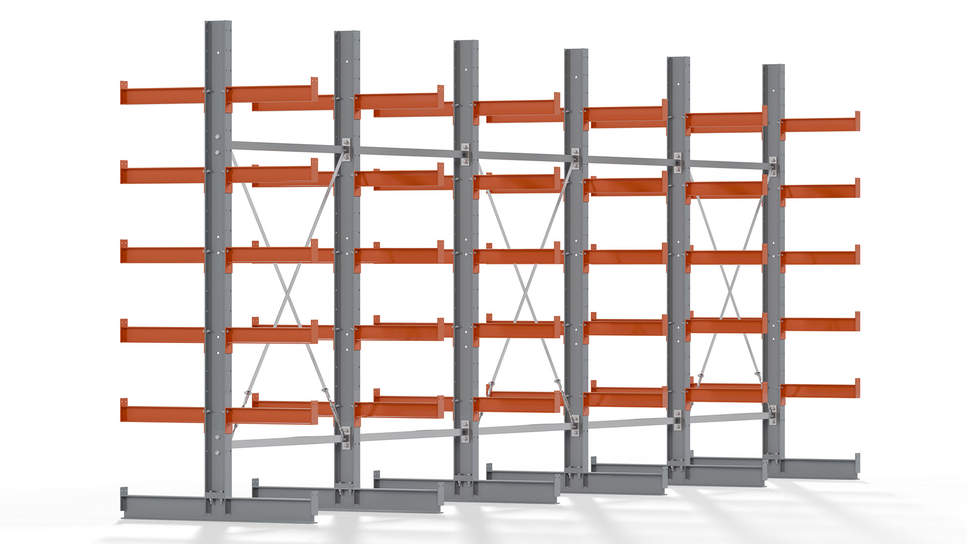 Kragarmregal KARL basic - lackiert - Breite: 640 cm - Höhe: 250 cm - Tiefe: 50 cm - Traglast je Kragarm: 870 kg - beidseitig