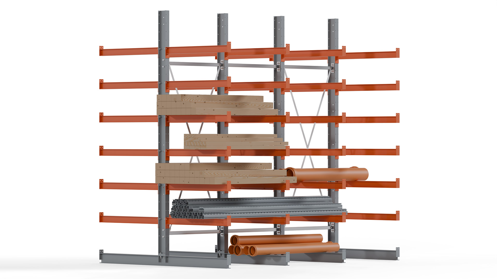 Kragarmregal KARL basic - lackiert - Breite: 300 cm - Höhe: 300 cm - Tiefe: 100 cm - Traglast je Kragarm: 450 kg - beidseitig