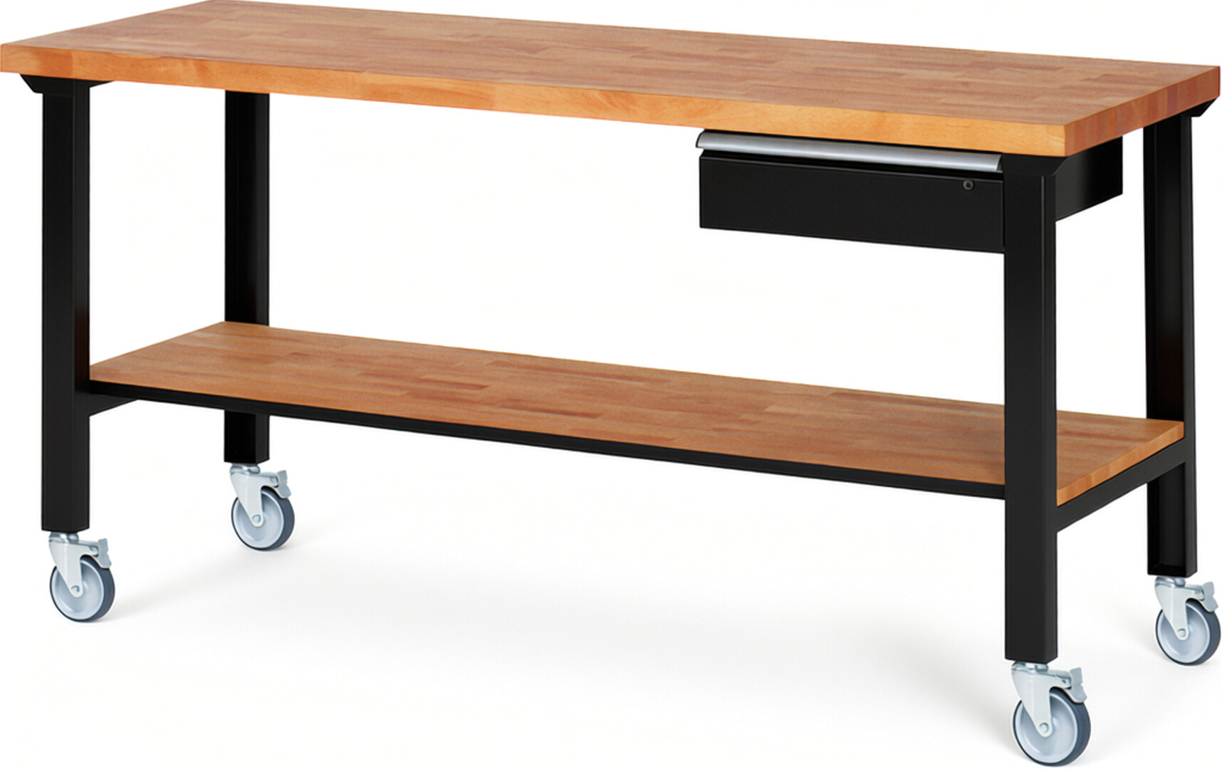 RAU Werkbank schwarz - Breite 200 cm - Tiefe 70 cm - Höhe 100 cm - Buche-Massiv Arbeitsplatte 40 mm