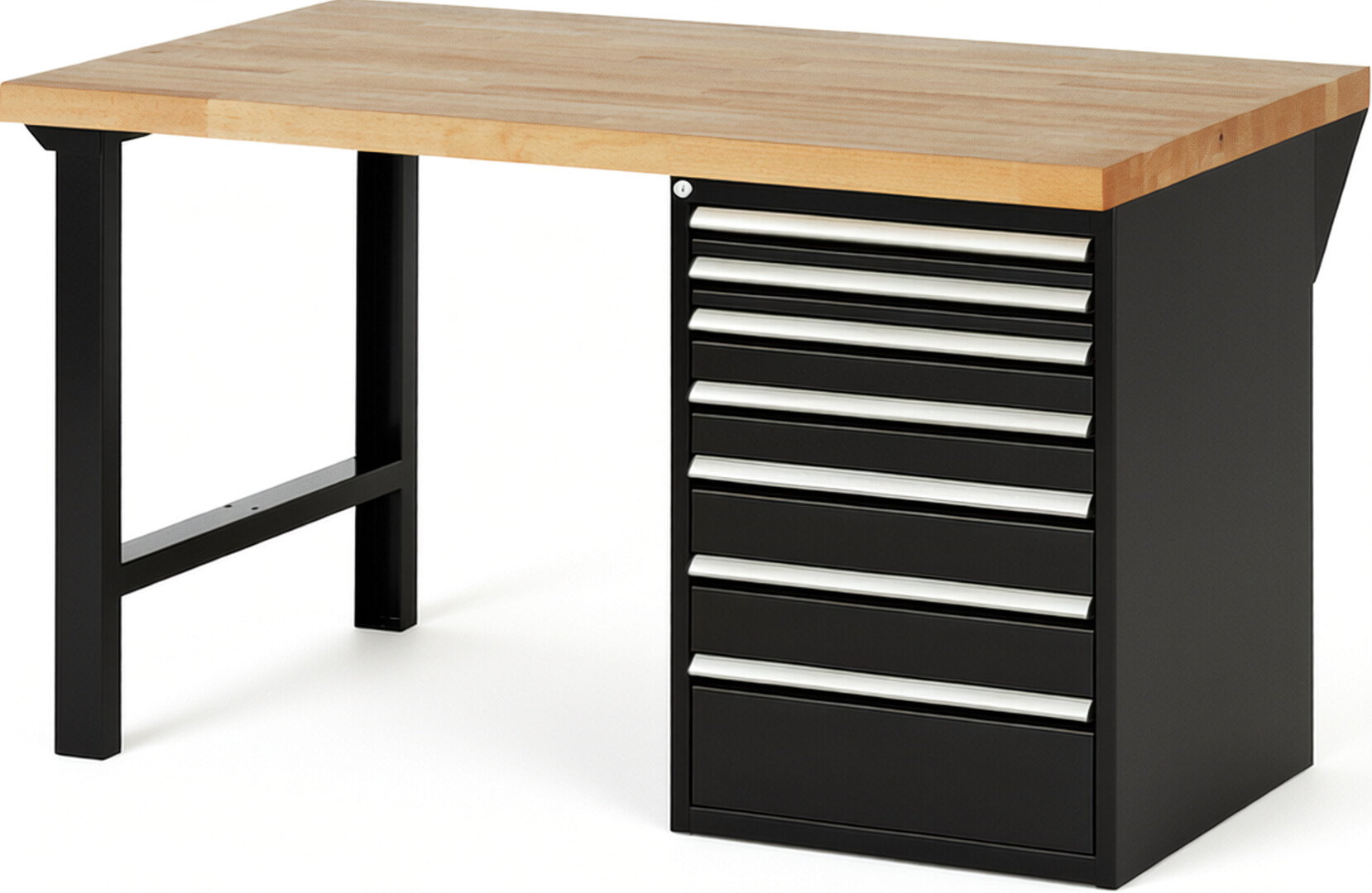 RAU Werkbank schwarz - Breite 150 cm - Tiefe 90 cm - Höhe 84 cm - Buche-Massiv Arbeitsplatte 40 mm