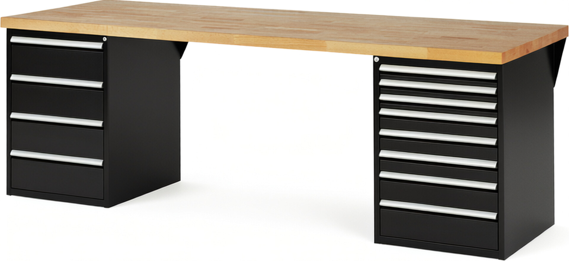 RAU Werkbank schwarz - Breite 250 cm - Tiefe 90 cm - Höhe 84 cm - Buche-Massiv Arbeitsplatte 40 mm